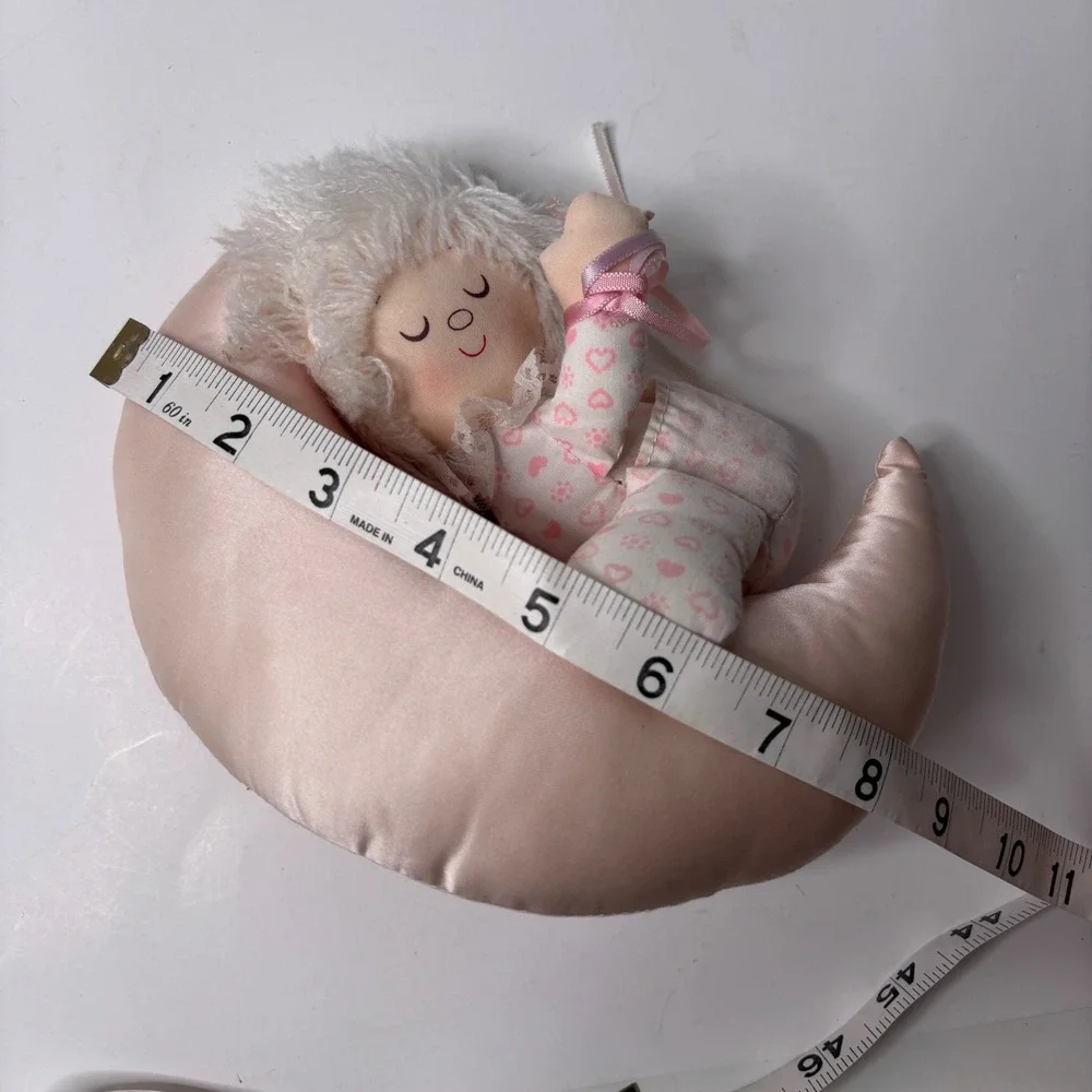 VTG Russ Berrie‎ Doll Girl Sitting Laying On Pink Moon Plush Nursery Decor SEE